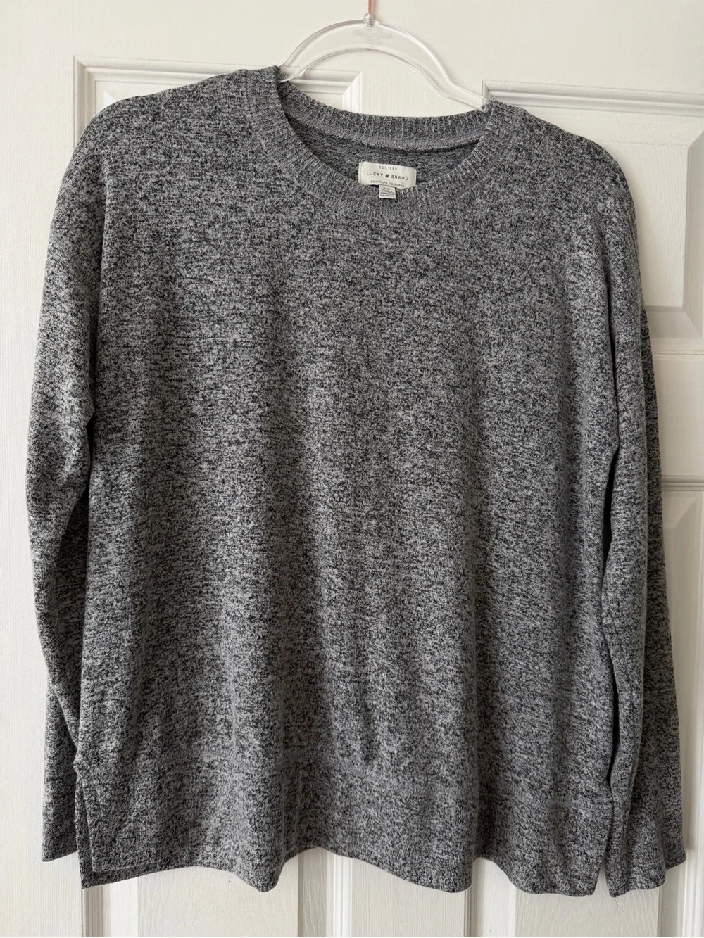 Lucky Brand Gray Marled Long Sleeve Crewneck Knit Sweater Small - Picture 2 of 4